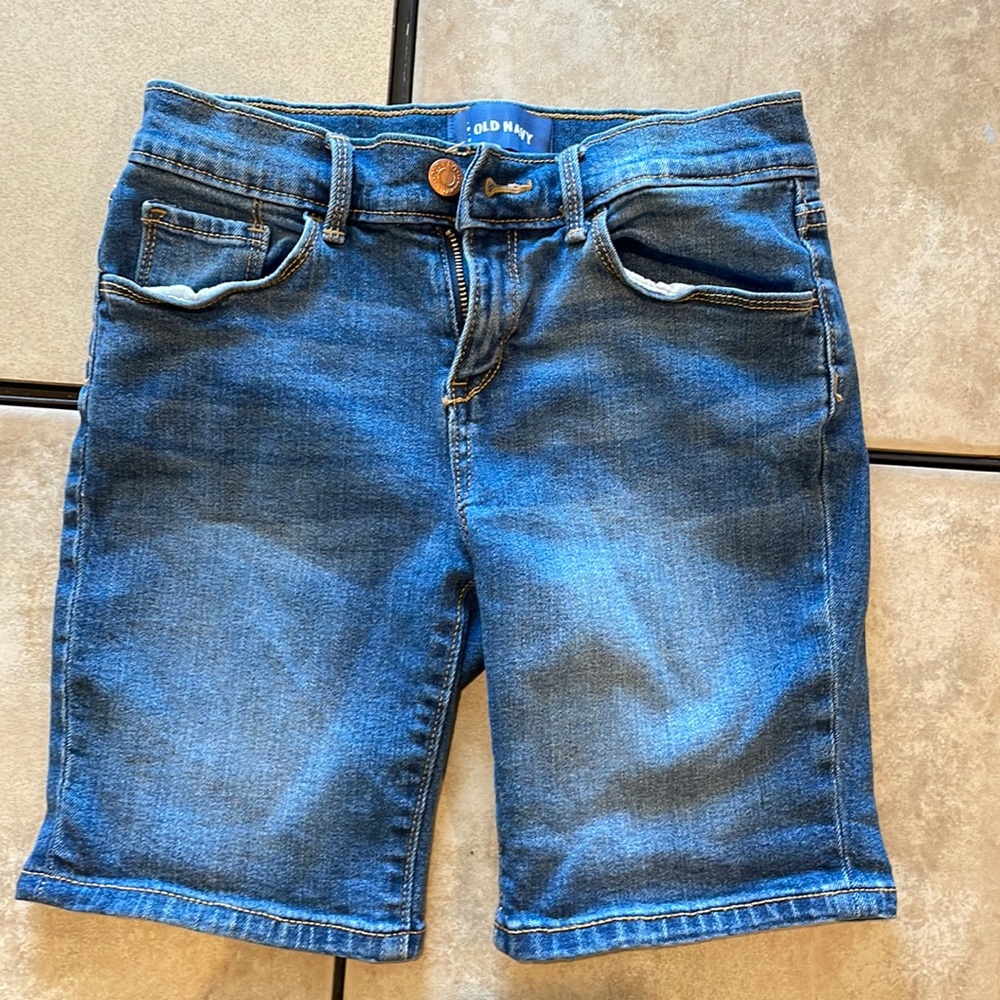 Girls mid length jean shorts.